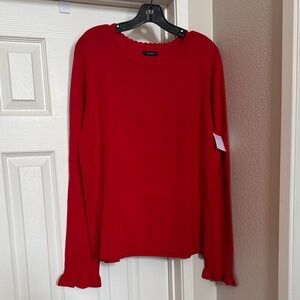 Halogen Red Long Sleeve Sweater with Scalloped Edges